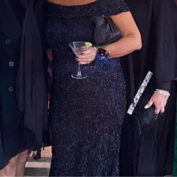 Xscape Navy Blue Off-Shoulder Dress - Picture 4 of 7